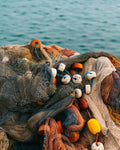 Benefits of Using 1G5 8mm Hole Fishing Net Floats with colorful buoys and mesh netting near the water.