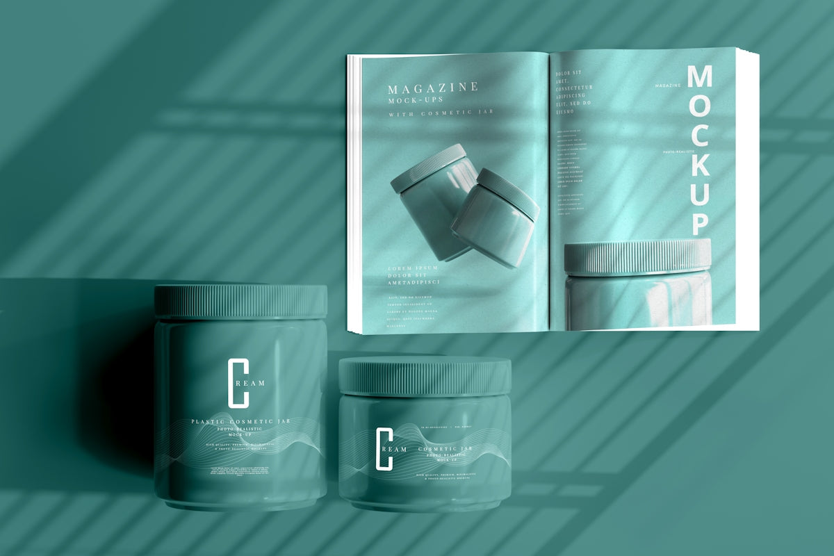 About CRC Products showcased in modern packaging with a magazine mockup in a teal setting.