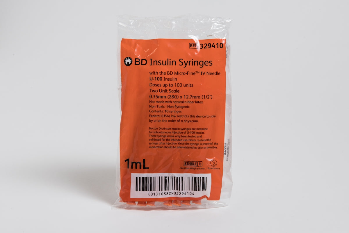 a package of bd insulating syringes on a white background