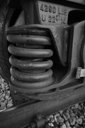 a black and white photo of the front of a train