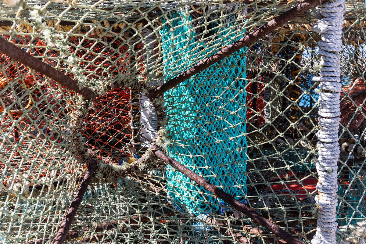 Benefits of Choosing the 118mm Unslung Mono Flounder Mesh seen in fishing net close-up.