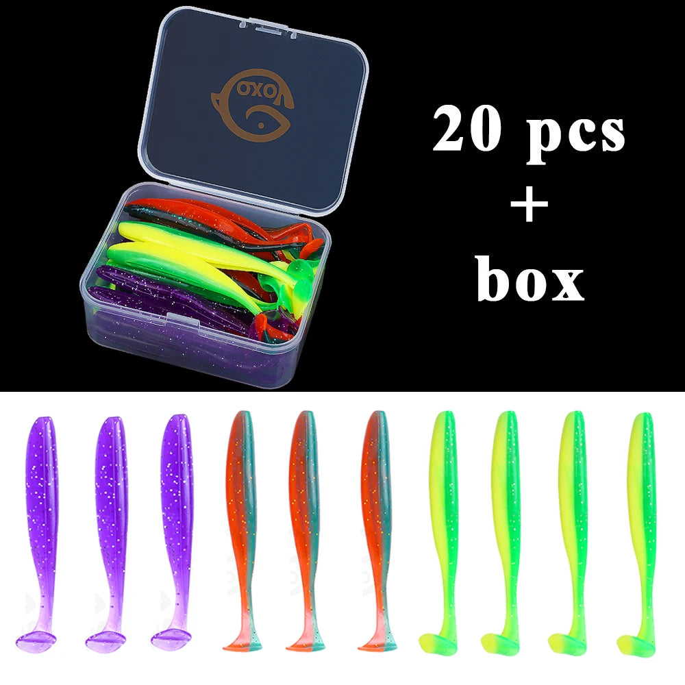 QXO Fishing Soft Lure Worm With Box Silicone Bait Accessories Swimbait Streamer Sea Fishing Spoon Lure 7cm 10cm Wobbler Set - Action Outdoors Kiwi