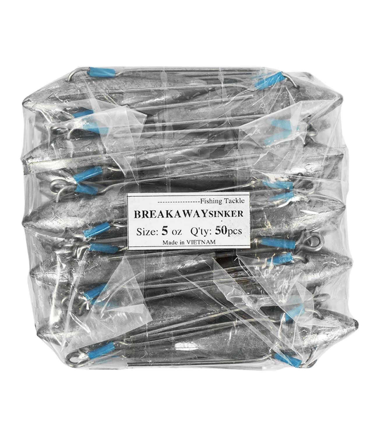 Breakaway Sinker Bulk Pack, 5oz, 50 pieces, perfect for surfcasting, premium fishing tackle.