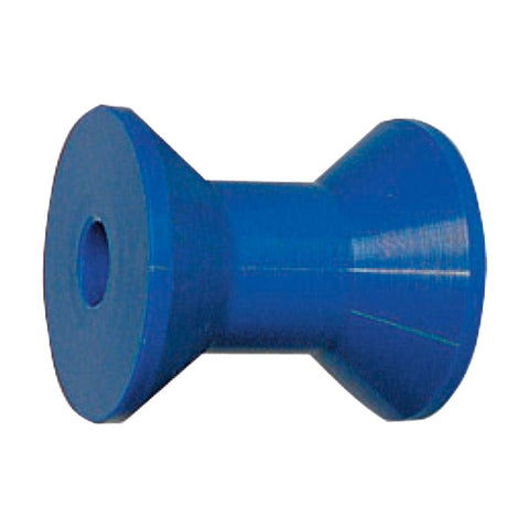 Blue boat roller with a hole.