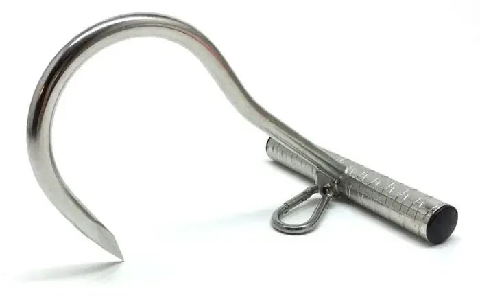 Stainless Steel Broadbill Hand Gaff with snap clip for secure retrieval and all welded design.