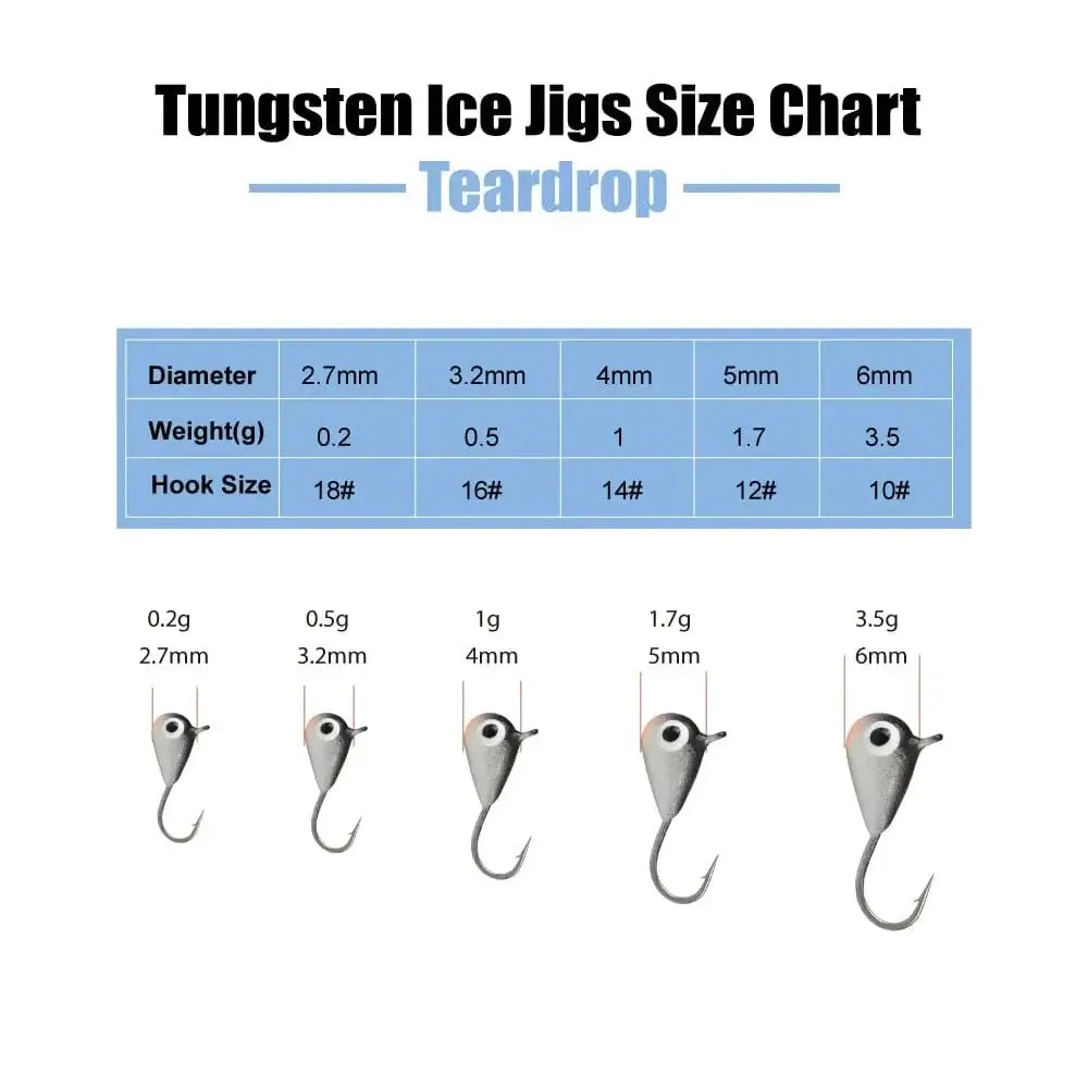 Elite TG 5pcs Tungsten Ice Fishing Jig,2.7mm-6.0mm Tear Drop Hayabusa Hook Winter Pike Carp Panfish Soft Lure Bait Tackel - Action Outdoors Kiwi