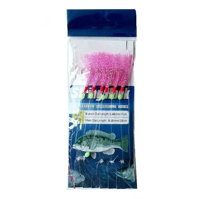 6 hooks Saltwater Sabiki Rigs 6 String Hooks Flasher Mackerel Feather Fishing Bait Rigs Sea Fishing Lures Mackerel - Action Outdoors Kiwi