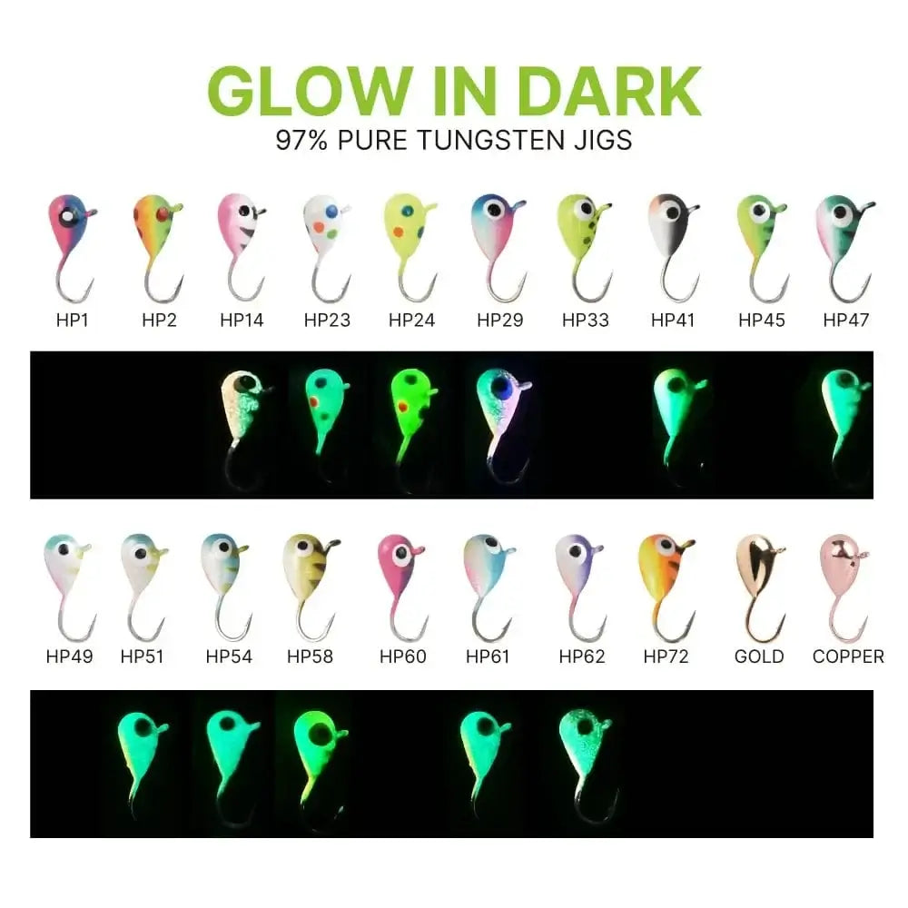 MUUNN 5PCS Tungsten Ice Jigs Hayabusa Hook,2.7mm-6mm UV Glow Colorful Winter Fishing Hooks,Perch Crappie Bluegill Lure Tackel, - Action Outdoors Kiwi