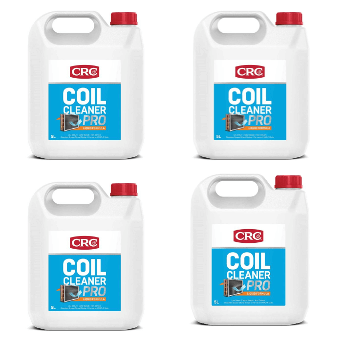 5L CRC Coil Cleaner Pro - Box of 4 displays four jugs of industrial-strength coil cleaner for AC and refrigeration.