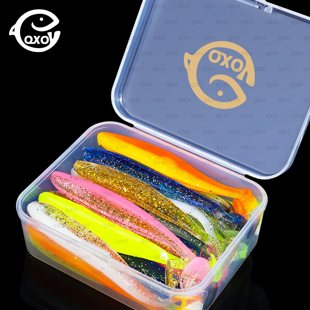 QXO Fishing Soft Lure Worm With Box Silicone Bait Accessories Swimbait Streamer Sea Fishing Spoon Lure 7cm 10cm Wobbler Set - Action Outdoors Kiwi
