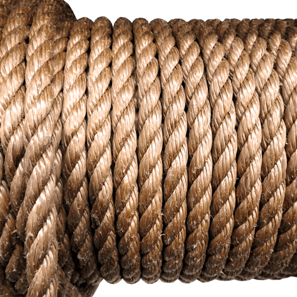 PRO-Manila 32mm x 250m Dark Tan Rope displayed in a close-up view showing its twist and texture.