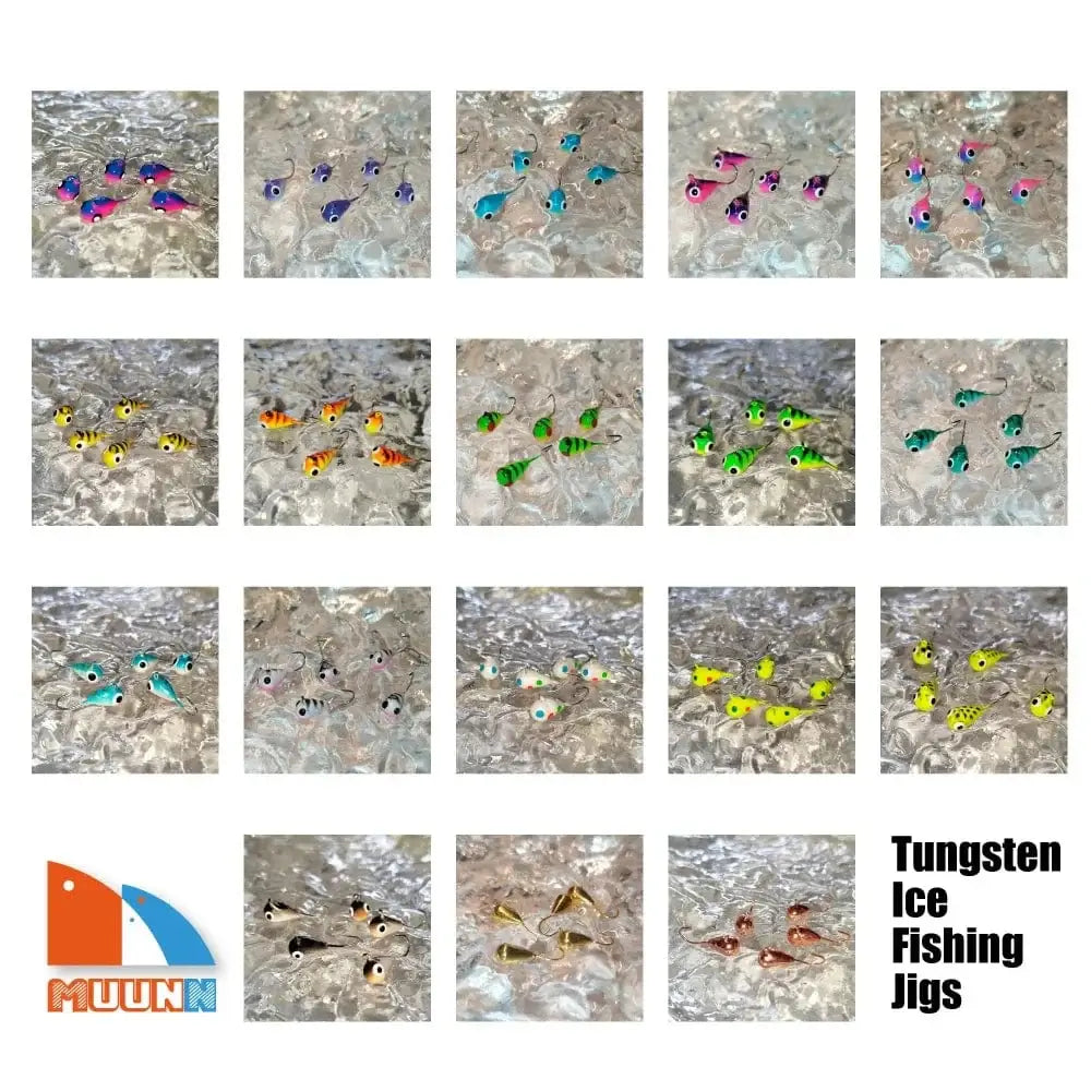 MUUNN 5PCS Tungsten Ice Jigs Hayabusa Hook,2.7mm-6mm UV Glow Colorful Winter Fishing Hooks,Perch Crappie Bluegill Lure Tackel, - Action Outdoors Kiwi