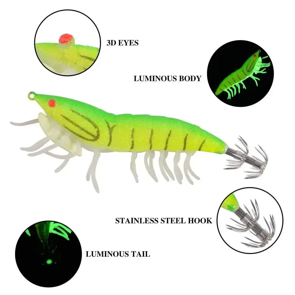 China China 8Pcs/bag Luminous 20g Squid Fishing lure Shrimp Jigs Wood lure 3D Eyes Octopus lures Cuttlefish Artificial bait jigging hook