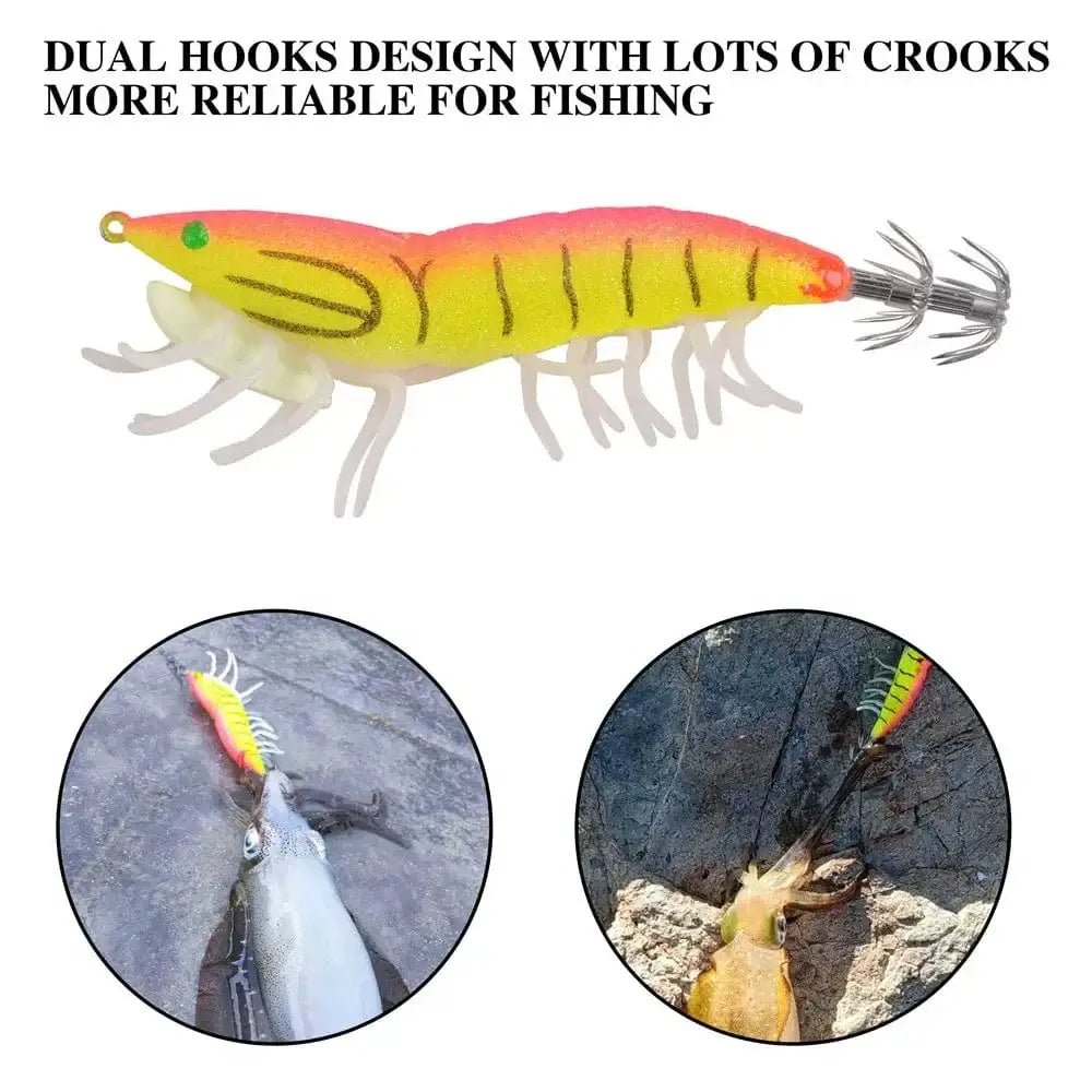 China China 8Pcs/bag Luminous 20g Squid Fishing lure Shrimp Jigs Wood lure 3D Eyes Octopus lures Cuttlefish Artificial bait jigging hook