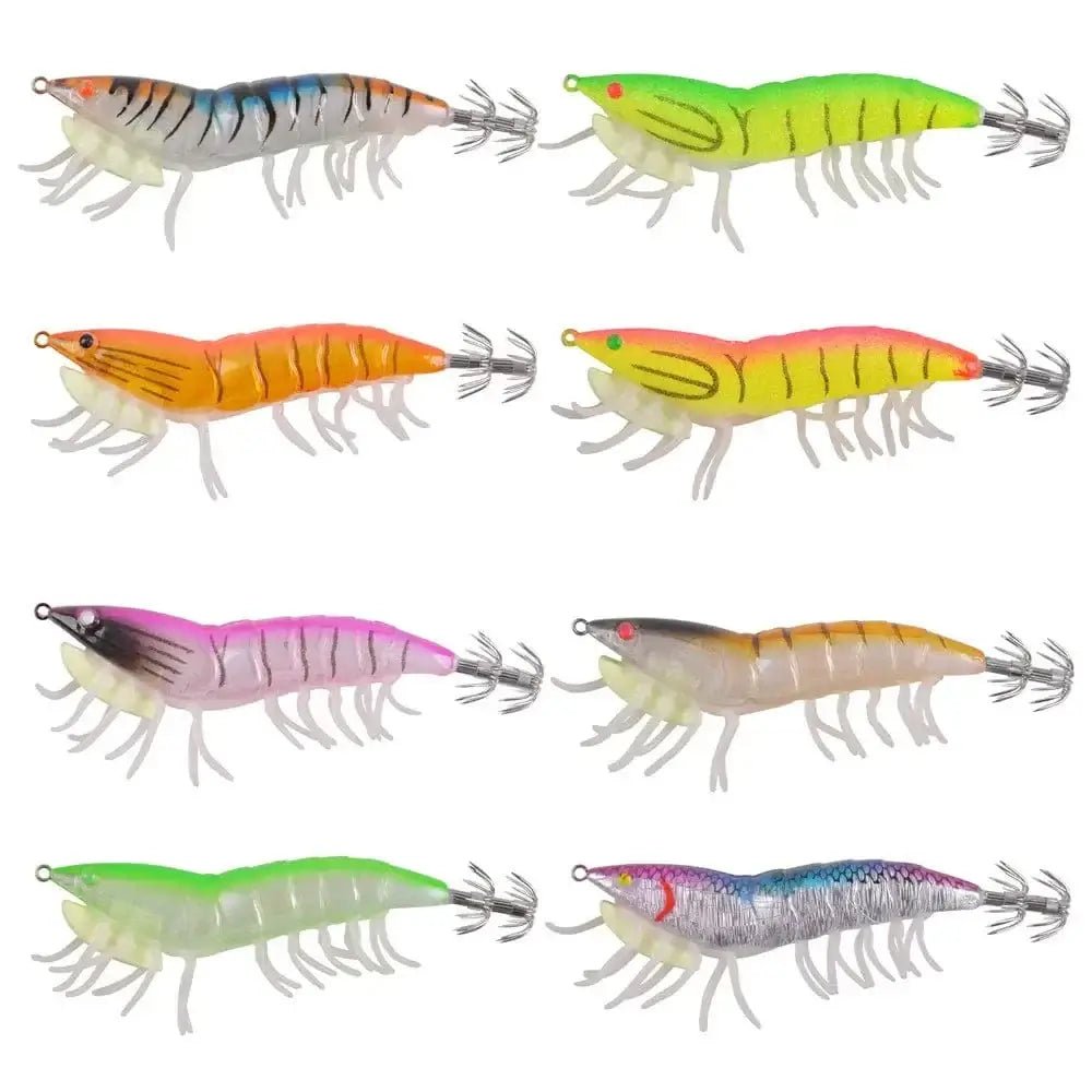 China China 8Pcs/bag Luminous 20g Squid Fishing lure Shrimp Jigs Wood lure 3D Eyes Octopus lures Cuttlefish Artificial bait jigging hook