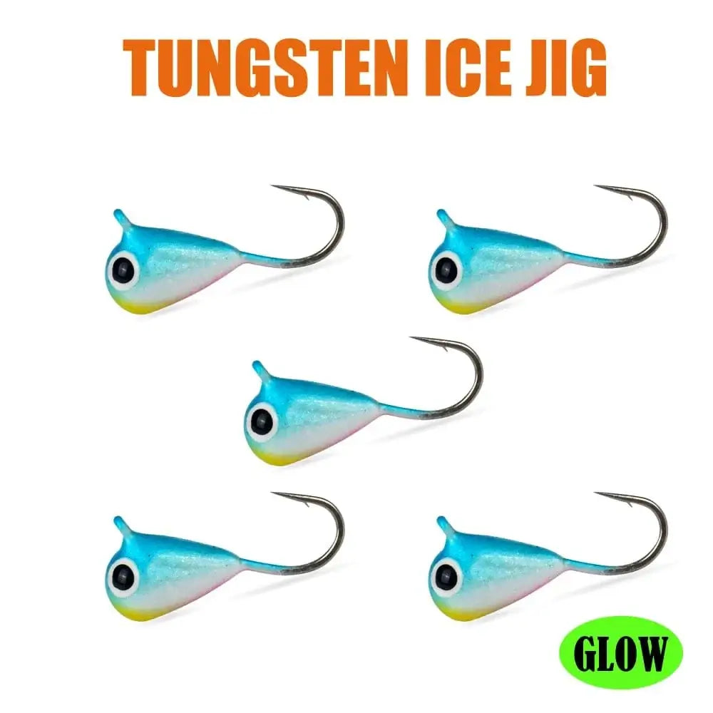 MUUNN 5PCS Tungsten Ice Jigs Hayabusa Hook,2.7mm-6mm UV Glow Colorful Winter Fishing Hooks,Perch Crappie Bluegill Lure Tackel, - Action Outdoors Kiwi
