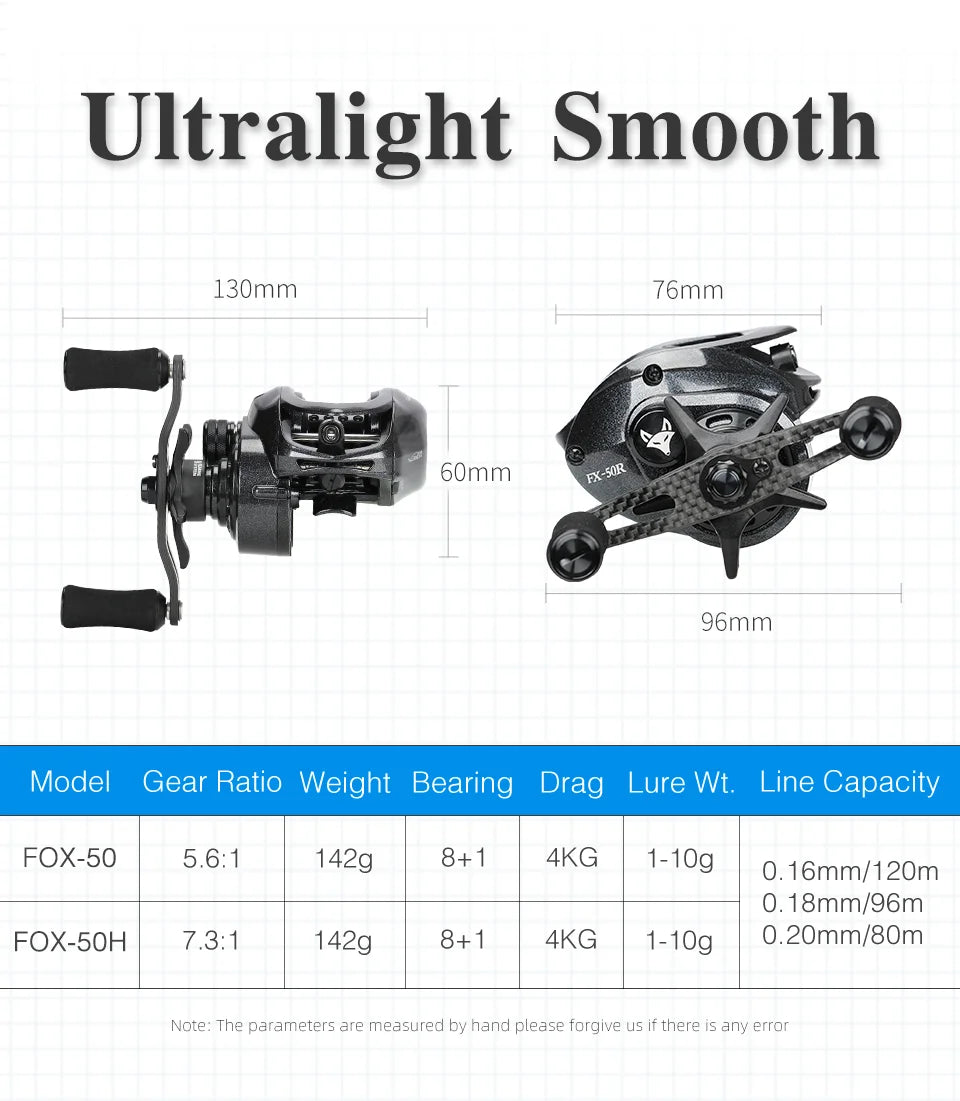 TSURINOYA Spirit Fox 50 Bait Finesse System Baitcasting Fishing Reel 7.3:1 Gear Ratio Carbon Fishing Coil For Light Game Trout - Action Outdoors Kiwi