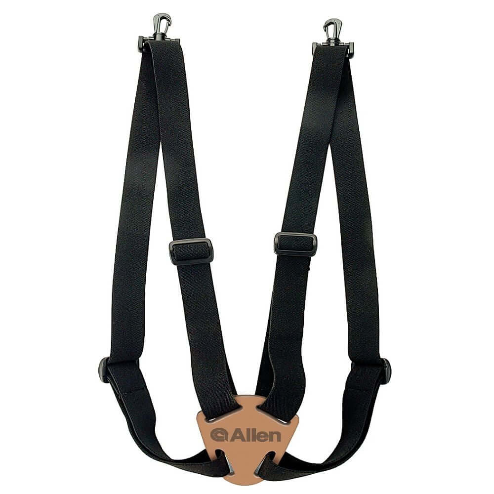 Allen Deluxe Binocular Strap – Black elastic body harness designed for comfort and easy attachment to binoculars.