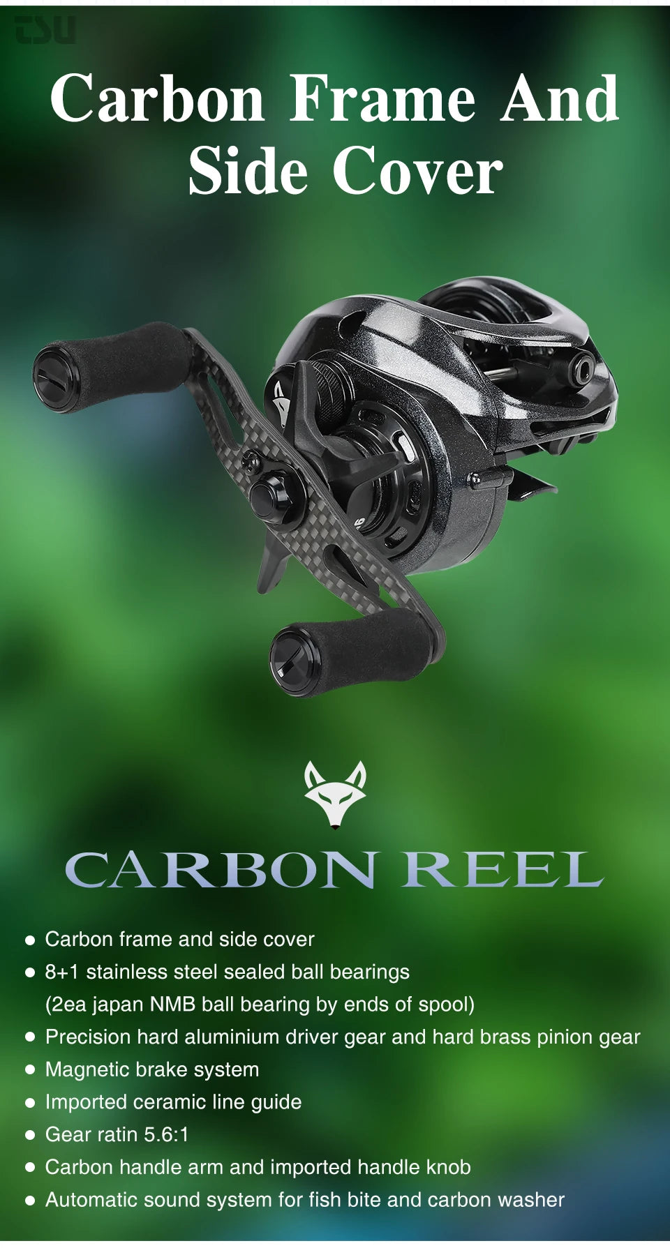 TSURINOYA Spirit Fox 50 Bait Finesse System Baitcasting Fishing Reel 7.3:1 Gear Ratio Carbon Fishing Coil For Light Game Trout - Action Outdoors Kiwi
