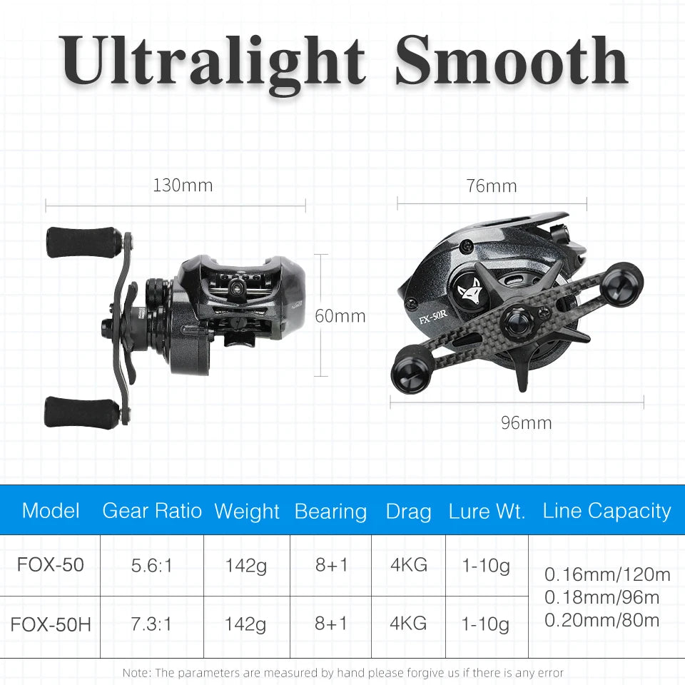 TSURINOYA Spirit Fox 50 Bait Finesse System Baitcasting Fishing Reel 7.3:1 Gear Ratio Carbon Fishing Coil For Light Game Trout - Action Outdoors Kiwi
