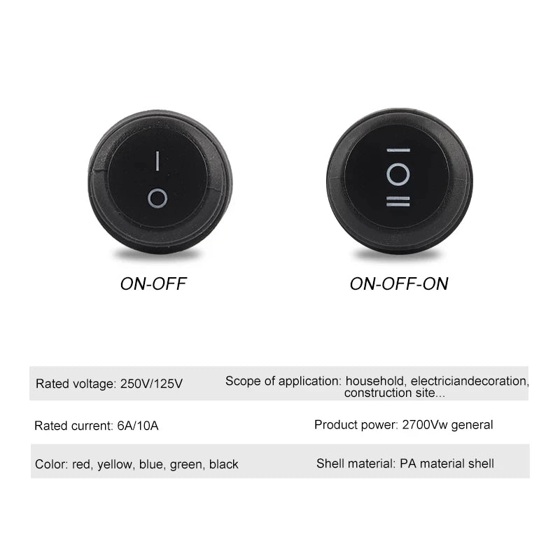 5Pcs 2/3Pin 25mm 6A/10A 250V Round Rocker Dot Boat LED Light Waterproof Rocker Switch Car Auto Boat Marine Power Button Switch - Action Outdoors Kiwi