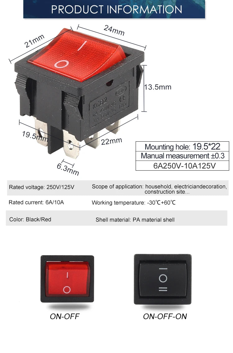 5Pcs 2/3Pin 25mm 6A/10A 250V Round Rocker Dot Boat LED Light Waterproof Rocker Switch Car Auto Boat Marine Power Button Switch - Action Outdoors Kiwi