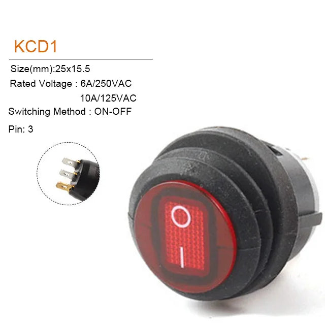 5Pcs 2/3Pin 25mm 6A/10A 250V Round Rocker Dot Boat LED Light Waterproof Rocker Switch Car Auto Boat Marine Power Button Switch - Action Outdoors Kiwi
