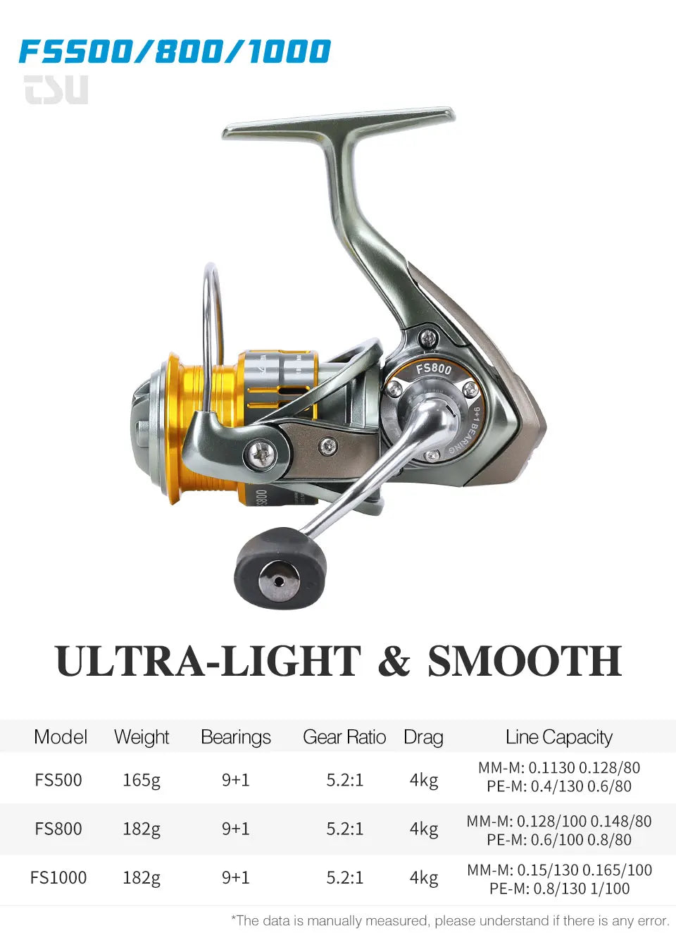 TSURINOYA Light Game Ultralight Spinning Fishing Reel FS 500 800 1000 9+1BB 4kg Drag Power Bait Finesse Stream Bass Trout Reel - Action Outdoors Kiwi
