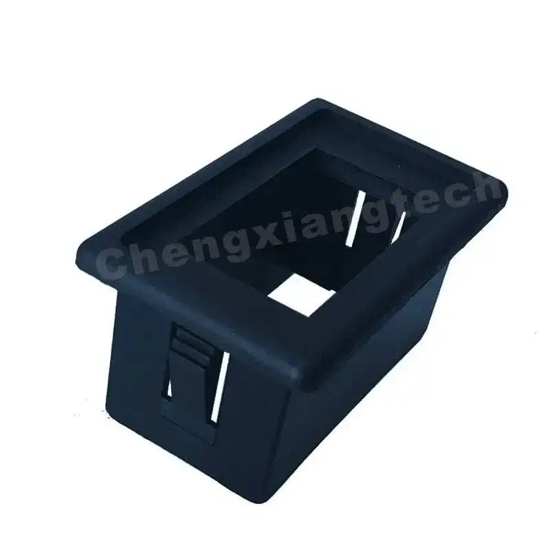 Black rectangular mounting bracket for toggle switches, compatible with various automotive applications.