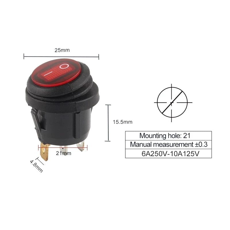 5Pcs 2/3Pin 25mm 6A/10A 250V Round Rocker Dot Boat LED Light Waterproof Rocker Switch Car Auto Boat Marine Power Button Switch - Action Outdoors Kiwi