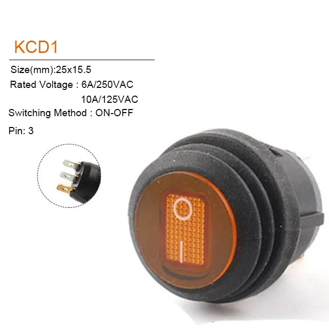 5Pcs 2/3Pin 25mm 6A/10A 250V Round Rocker Dot Boat LED Light Waterproof Rocker Switch Car Auto Boat Marine Power Button Switch - Action Outdoors Kiwi