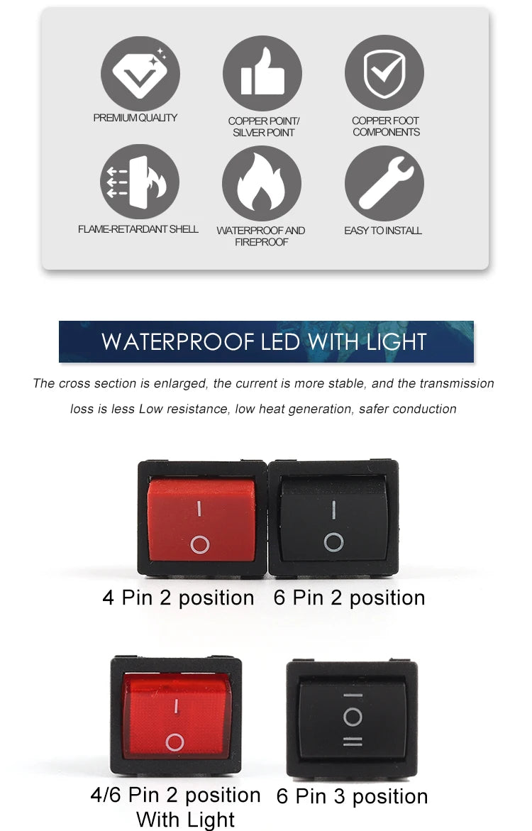 5Pcs 2/3Pin 25mm 6A/10A 250V Round Rocker Dot Boat LED Light Waterproof Rocker Switch Car Auto Boat Marine Power Button Switch - Action Outdoors Kiwi