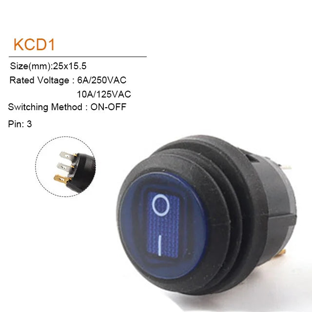 5Pcs 2/3Pin 25mm 6A/10A 250V Round Rocker Dot Boat LED Light Waterproof Rocker Switch Car Auto Boat Marine Power Button Switch - Action Outdoors Kiwi
