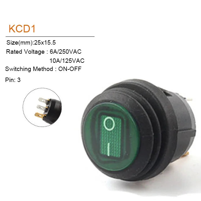 5Pcs 2/3Pin 25mm 6A/10A 250V Round Rocker Dot Boat LED Light Waterproof Rocker Switch Car Auto Boat Marine Power Button Switch - Action Outdoors Kiwi