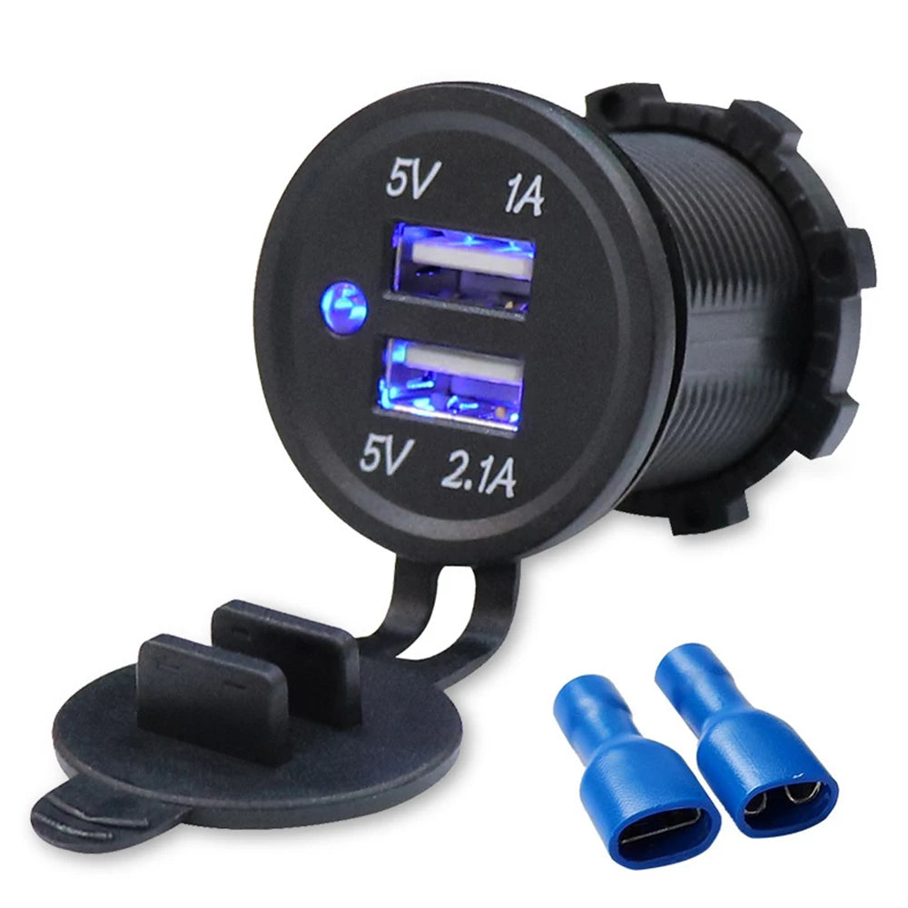 3.1 A Dual USB 2 Ports 12V-24V Universal Car Cigarette Charger Socket Power Adapter Outlet with Blue Light for Car Boat Marine - Action Outdoors Kiwi