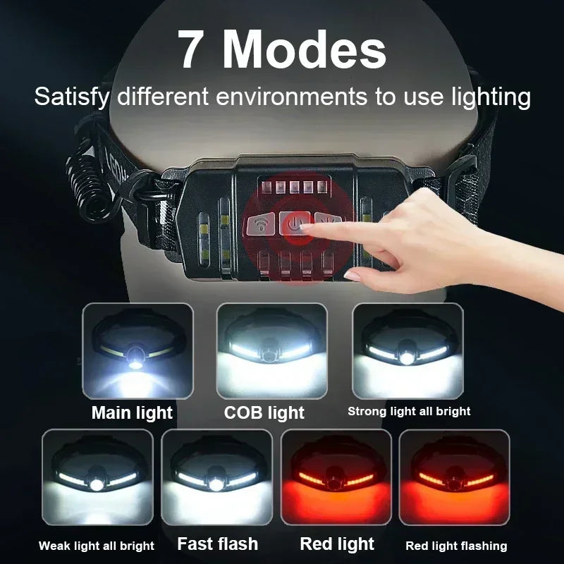 High Power LED Headlamp 7 Mode COB Sensor Headlight Head Torch Flashlight Head Lamp By 18650 Battery For Camping Fishing Hunting - Action Outdoors Kiwi