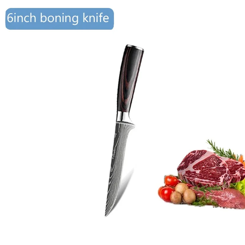 Damascus Kitchen Knives with Titanium Cutting Board Japanese Santoku Cleaver Stainless Steel Boning Knife Portable Meat Chopping - Action Outdoors Kiwi