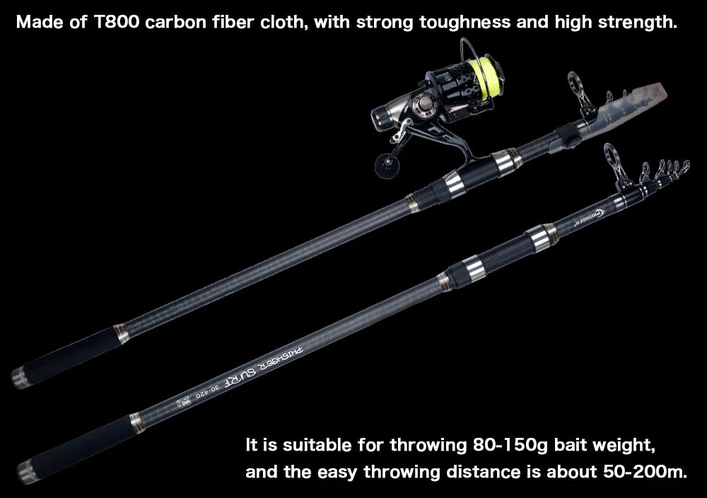 PHISHGER Telescopic Surf Spinning Rod 3.6/4.2/4.5/5.0/5.3m Power80-150g 30T Carbon Travel Surfcasting Shore Casting Fishing Pole - Action Outdoors Kiwi