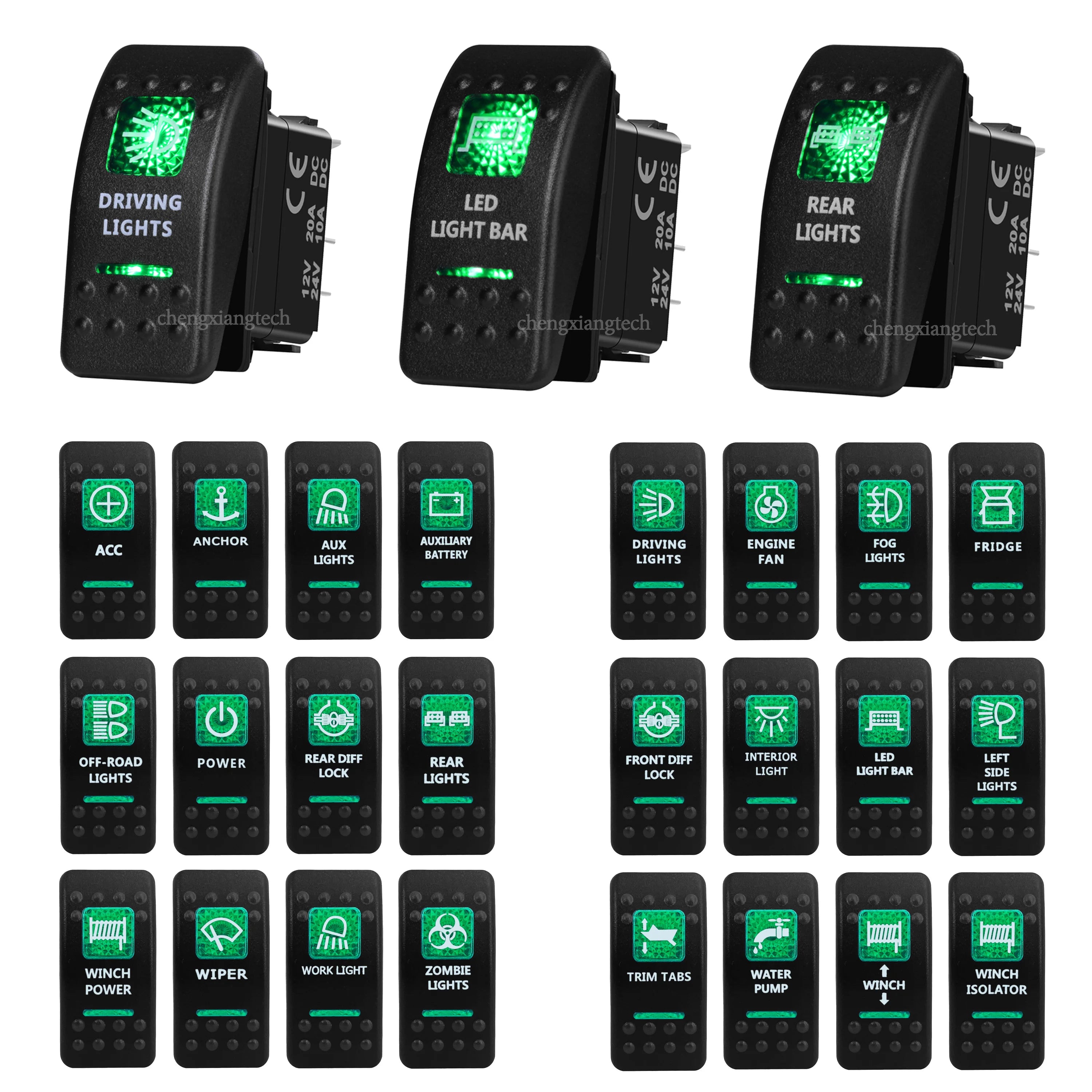 Green Led Light Bar Rocker Switch SPST 5Pins/DPDT 7Pins For Car Marine Boat IP68 NARVA Carling ARB Auto Parts Camper Replacement - Action Outdoors Kiwi