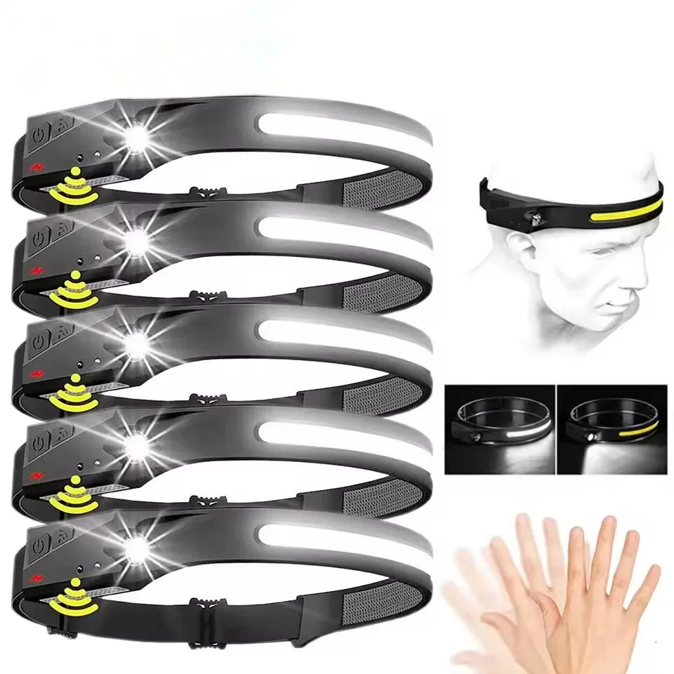 230°Bright Beam Headlamp LED Sensor Head lamp Built-in Battery USB Rechargeable Head Flashlight Outdoor Camping Fishing Headligh - Action Outdoors Kiwi
