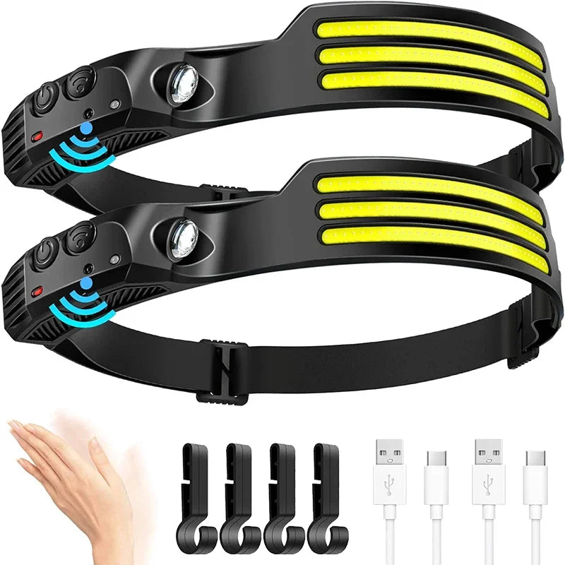 COB LED Headlamp Induction Head Lamp Built-in Battery USB Rechargeable Head Flashlight Outdoor Camping Fishing Sensor Headlight - Action Outdoors Kiwi