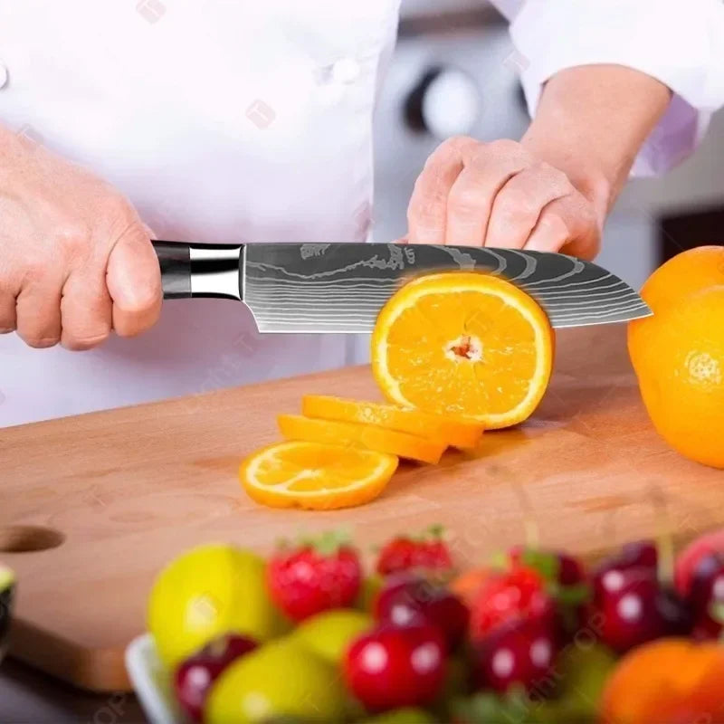 Laser Damascus Kitchen Knife Cleaver Meat Fruit Bread Knife Barbecue Boning Knife Cut Chicken Convenient Scissors Kitchen Knives - Action Outdoors Kiwi