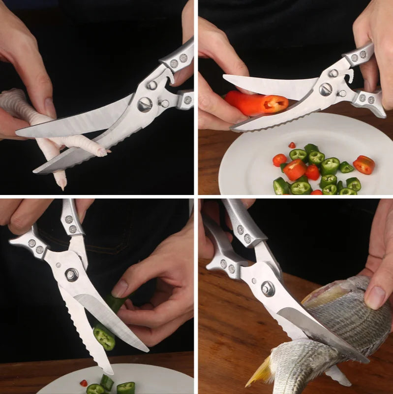 Kitchen Scissors Multifunctional Stainless Steel Food Scissors Chicken Bone Meat Fishing Crab Greens Cutting Trimming Scissors - Action Outdoors Kiwi