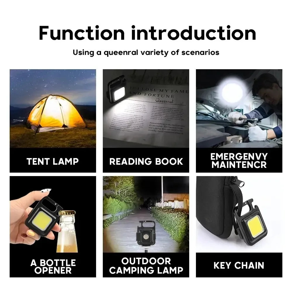 Mini LED Flashlight Keychain Multifunctional Portable COB Camping Lamps USB Charging Work Lights Outdoor Fishing Hiking Lanterna - Action Outdoors Kiwi
