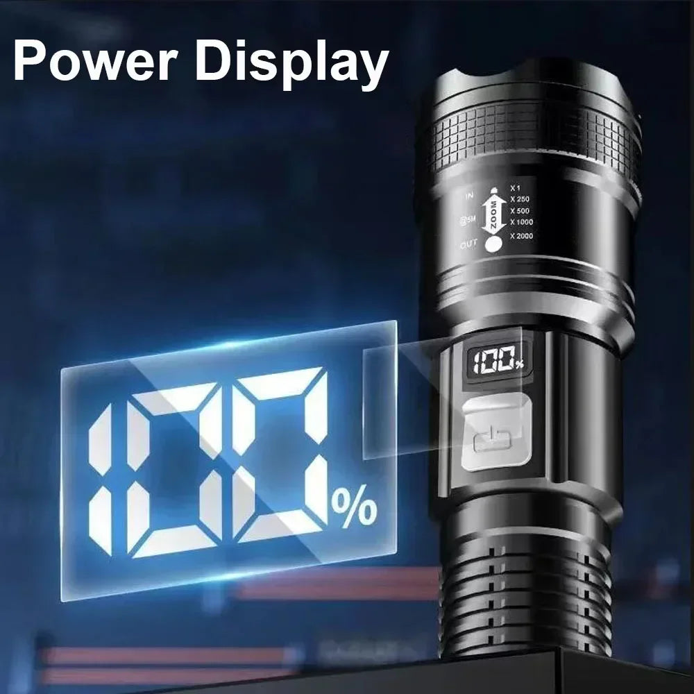 High Strong Power Led Flashlights Tactical Flash Light Torch Ultra Bright Lamp USB Charging Camping Fishing Defensa Zoom Lantern - Action Outdoors Kiwi