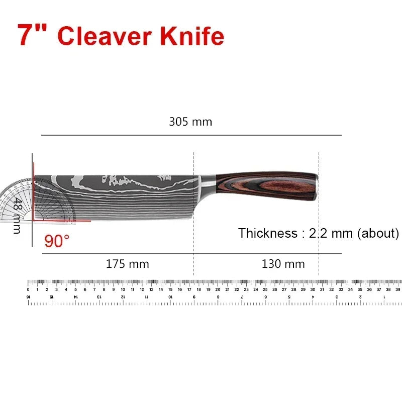 Laser Damascus Kitchen Knife Cleaver Meat Fruit Bread Knife Barbecue Boning Knife Cut Chicken Convenient Scissors Kitchen Knives - Action Outdoors Kiwi