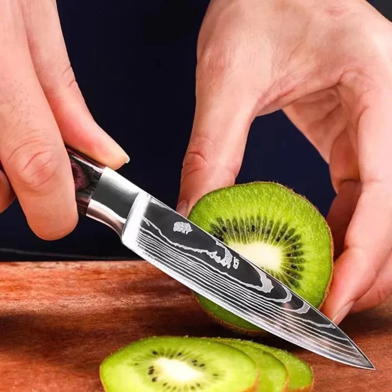 Kitchen Knife Chef Knives Meat Cleaver Fruit Vegetable Knife Slicing Knife Santoku Knife Damascus Pattern Cooking Cutter - Action Outdoors Kiwi