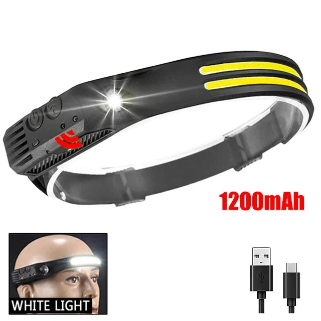 COB LED Headlamp Induction Head Lamp Built-in Battery USB Rechargeable Head Flashlight Outdoor Camping Fishing Sensor Headlight - Action Outdoors Kiwi