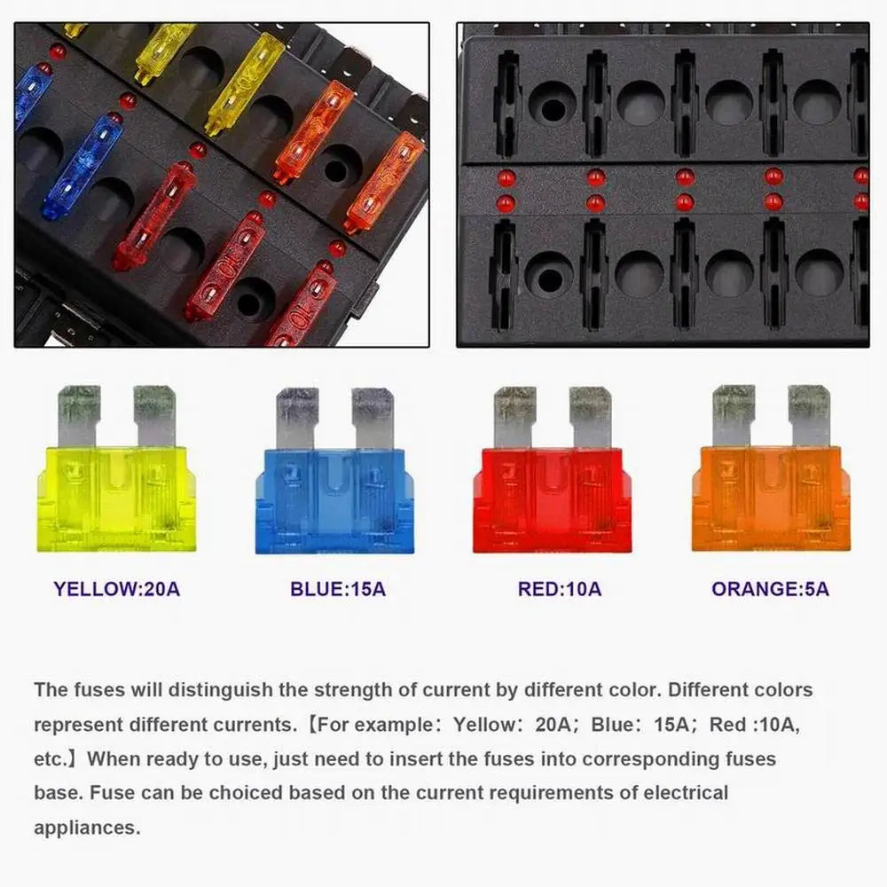 Universal 12Ways Car Blade Holder Fuse Box With LED Indicator Light 12V 32V Screw Binding Post Fuse For Car Boat Marine - Action Outdoors Kiwi