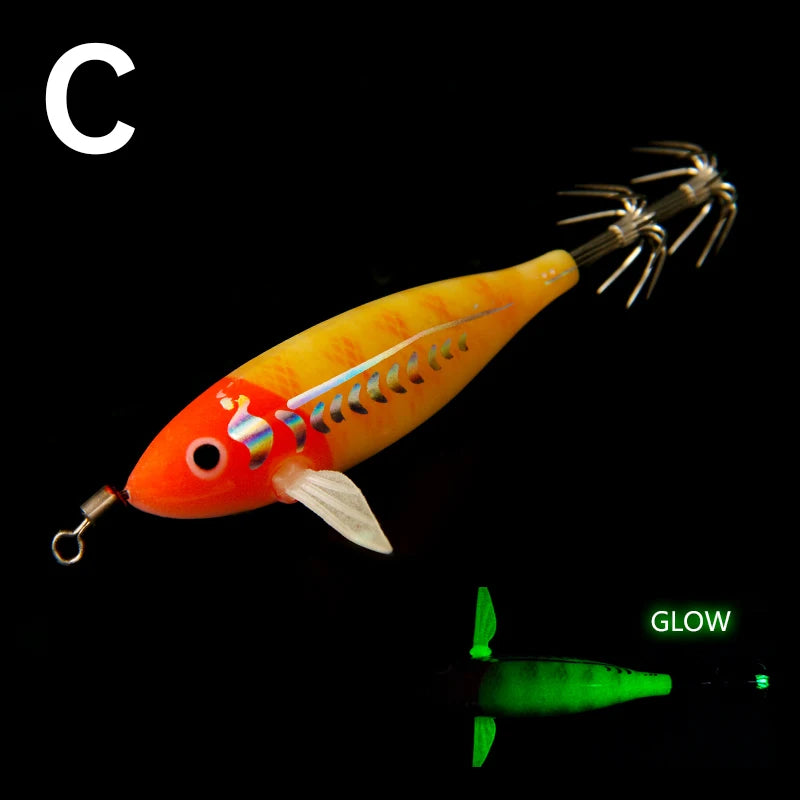 Luminous Squid Jig Artificial Bait Squid Fishing Lures Cuttlefish Webfoot Octopus Noctilucent Wood Shrimp Sea Fishing Lure